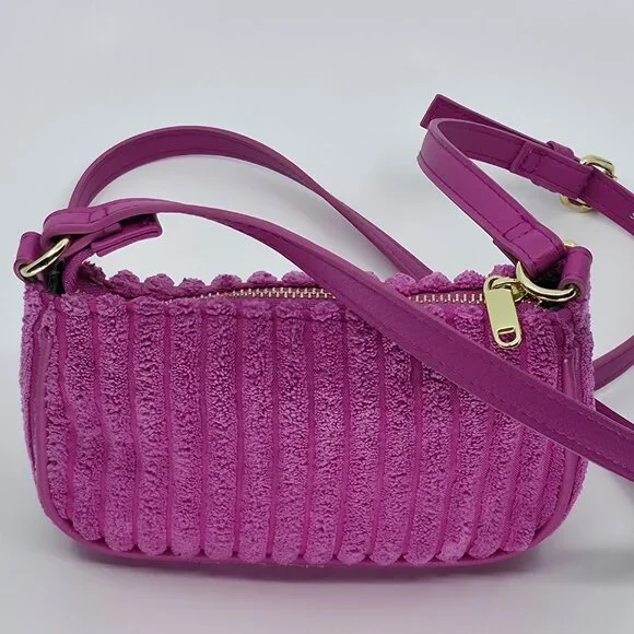 Y2K Barbiecore Hot Pink Ribbed Terry Mini Shoulder Crossbody Bag - Picture 1 of 6